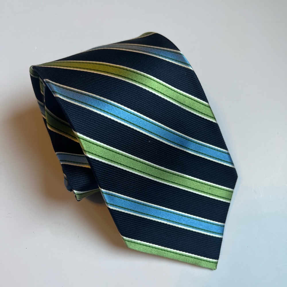 Nautica Silk Tie navy blue and lime green stripe color